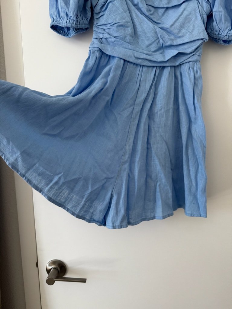 Fortunate One Blue Puff Sleeve Romper - Small — image 6 of 8